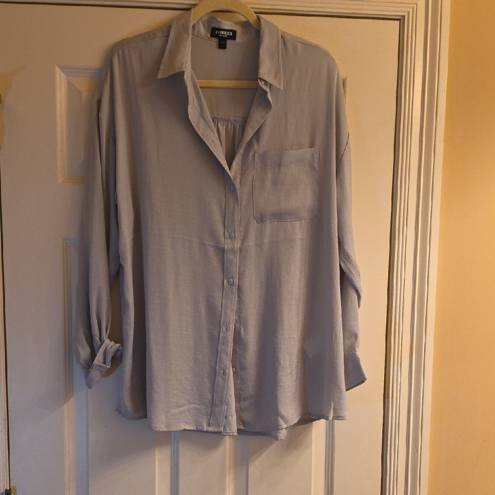 Express Pale Blue Relaxed Button-Up Shirt
